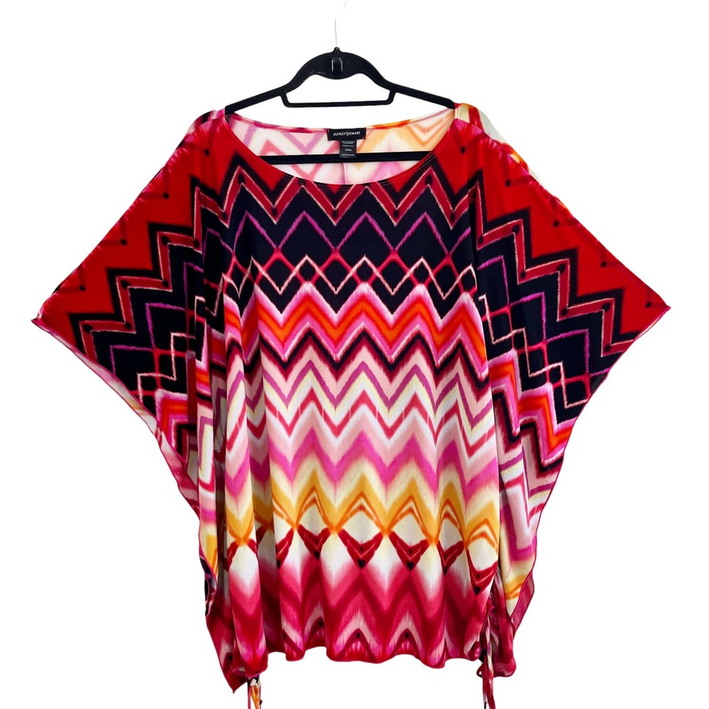Ashley Stewart Top 22/24 Chevron Print Kaftan Sleeve Drawstring Waist Stretch